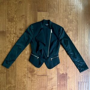 Bebe Black Women's Blazer with Gold Zipper Detail